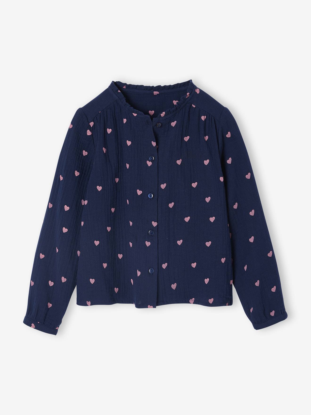 Chemise file gaze de coton imprimée personnalisable marine