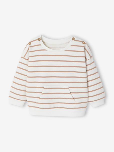 Bébé-Pull, gilet, sweat-Sweat naissance en molleton rayé avec ouverture aux épaules