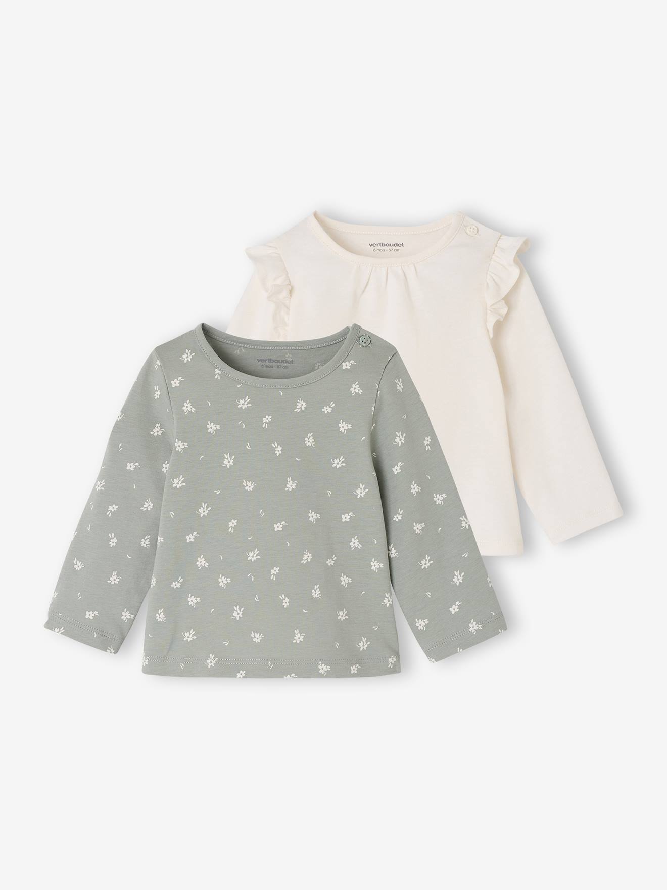 Lot de 2 T-shirts bébé Basics manches longues vert sauge