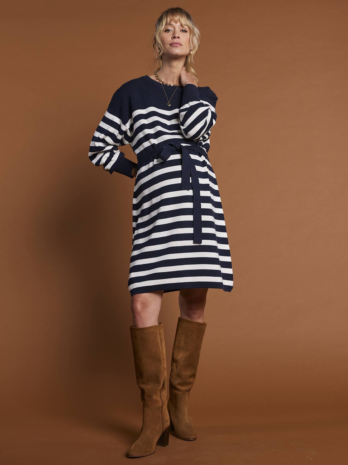 Robe marinière en tricot grossesse marine