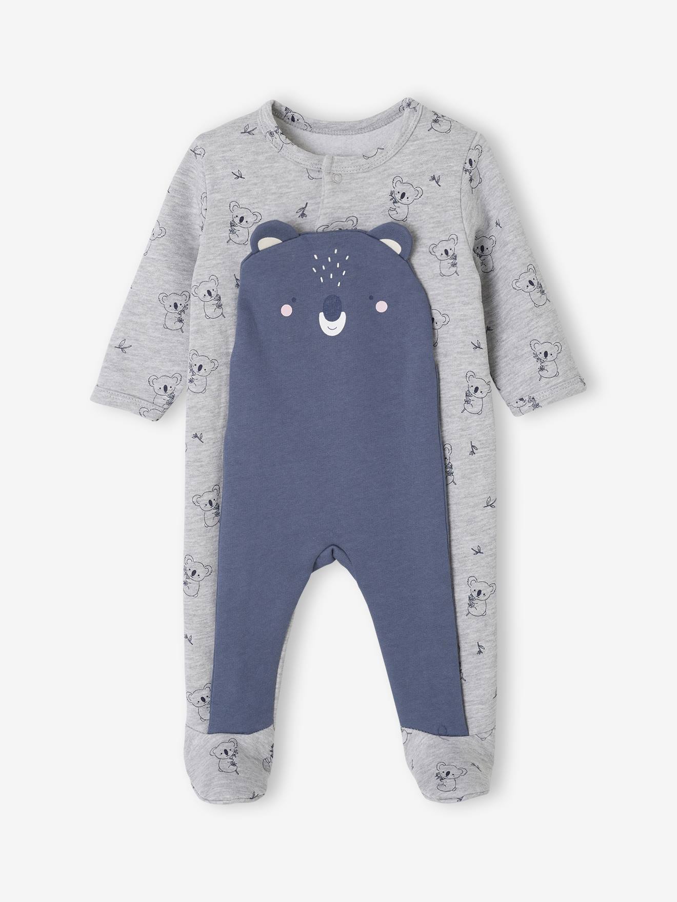 Pyjama bébé mixte koala en molleton gris chiné