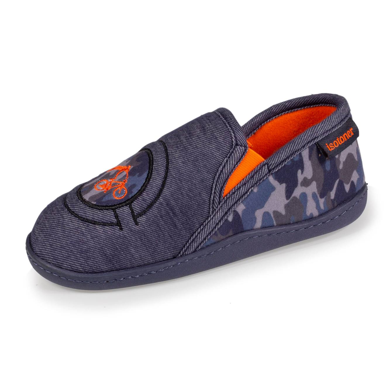 Isotoner - Chaussons Mocassins Monstre Rayé Denim