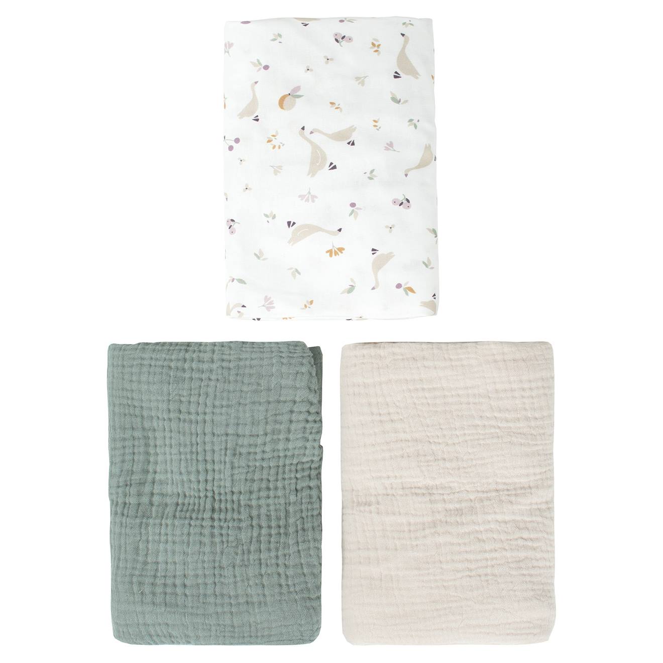 Lot De 3 Draps Housses Couffin En Coton Sidonia Beige, Vert, Sidonia