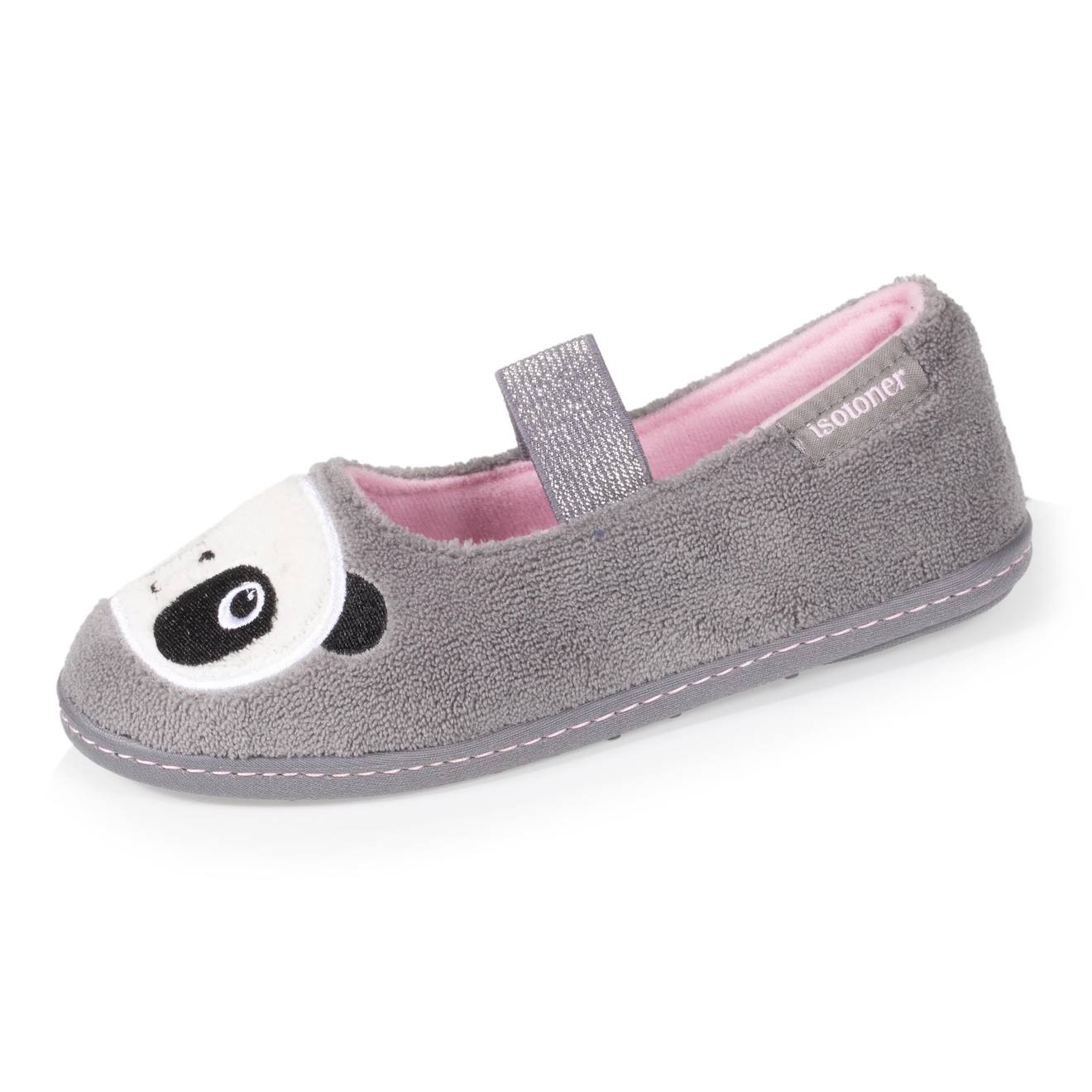 Isotoner - Chaussons Ballerines Panda Gris