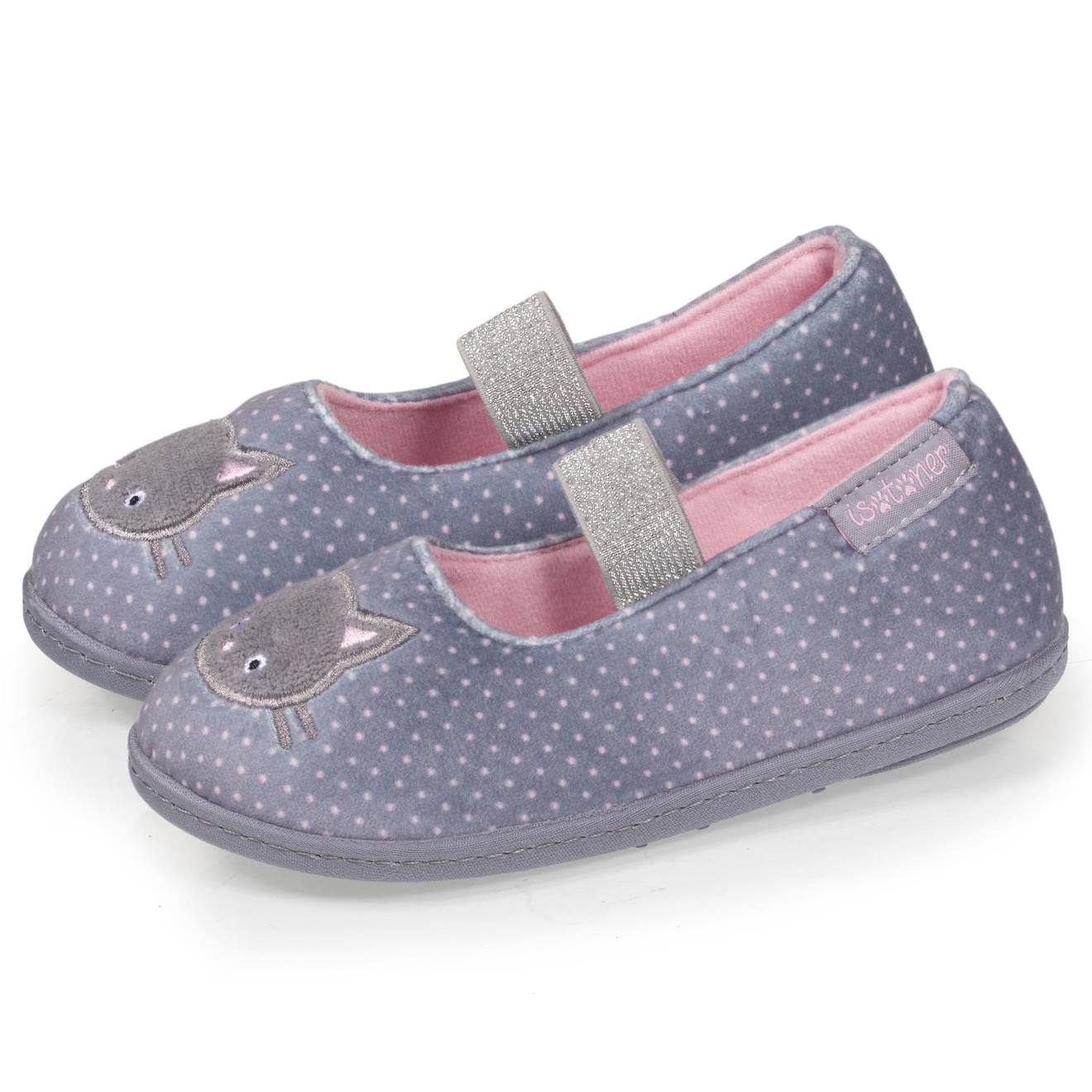 Chaussons Ballerines À Elastique, Microvelours Pois