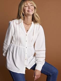 Vêtements de grossesse-Allaitement-Blouse grossesse et allaitement en dentelle macramé