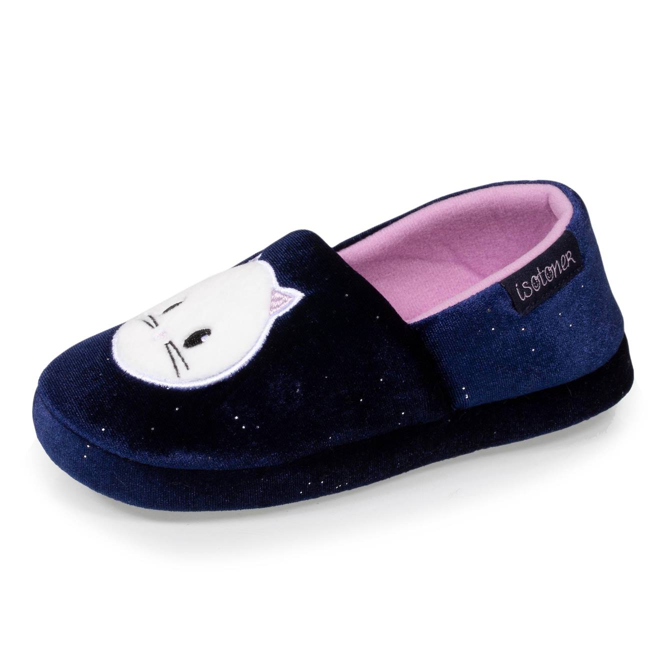Isotoner - Chaussons Slippers Ultra Confortables Et Légères, Semelle À Picots Antidérapants Marine