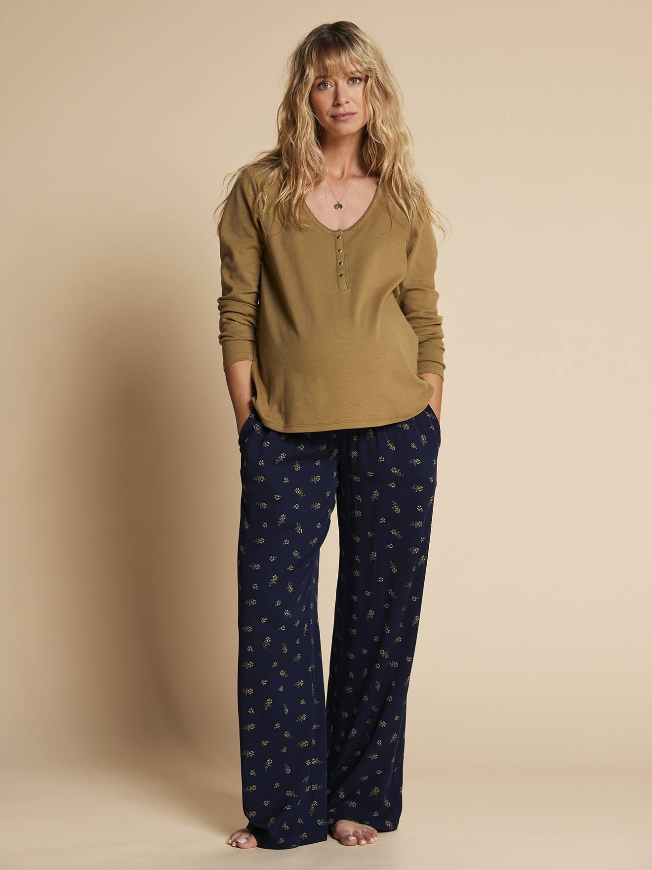 Ensemble 2 pièces homewear grossesse et allaitement olive