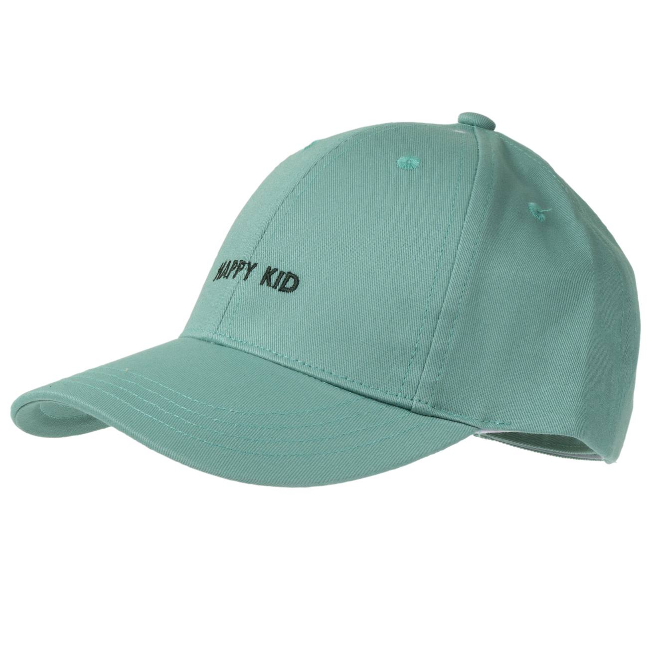 Casquettes 100% Coton, Ajustable, Message Brodé Happy Kid Vert Eau