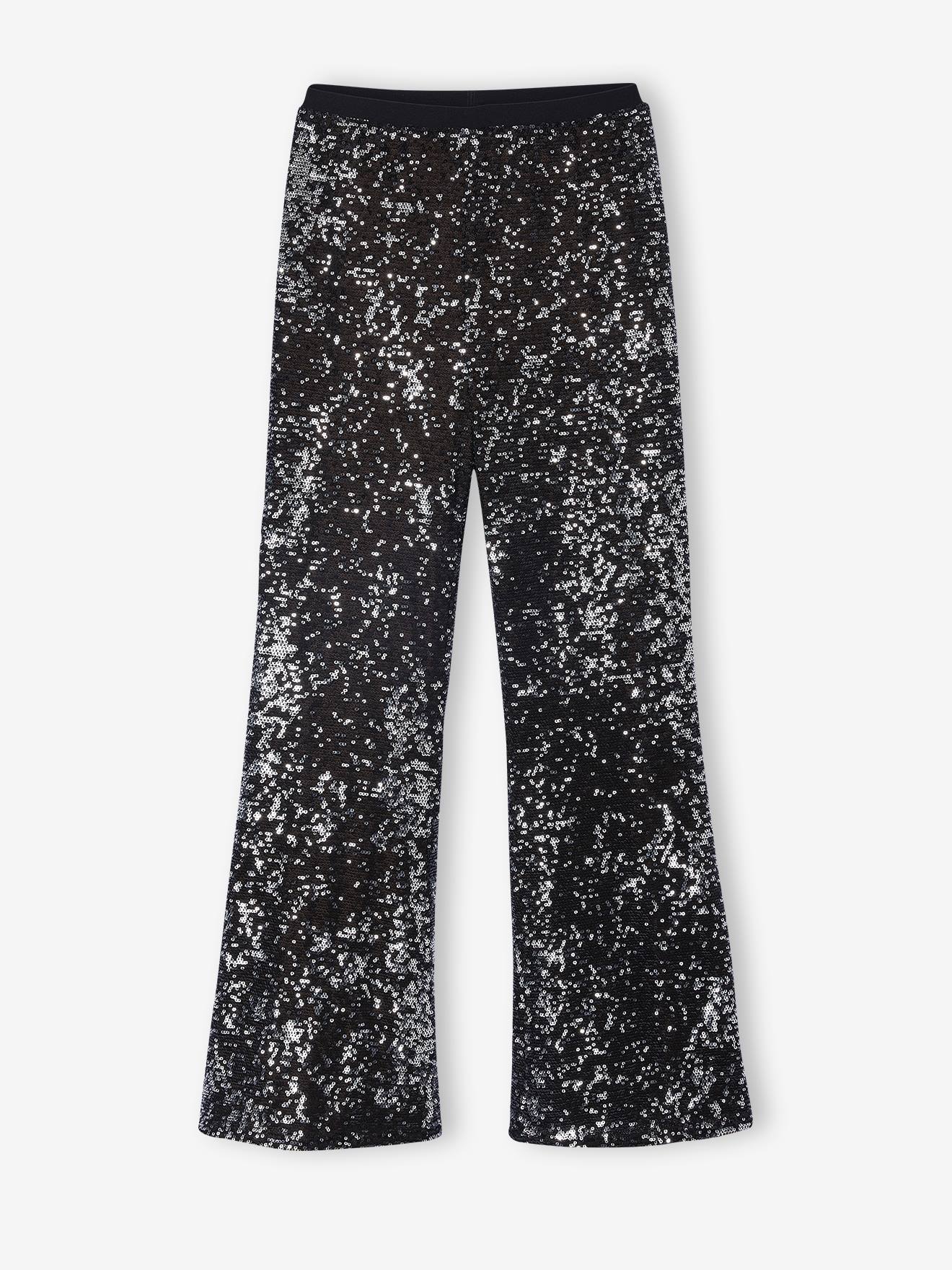 Pantalon fille à sequins argent