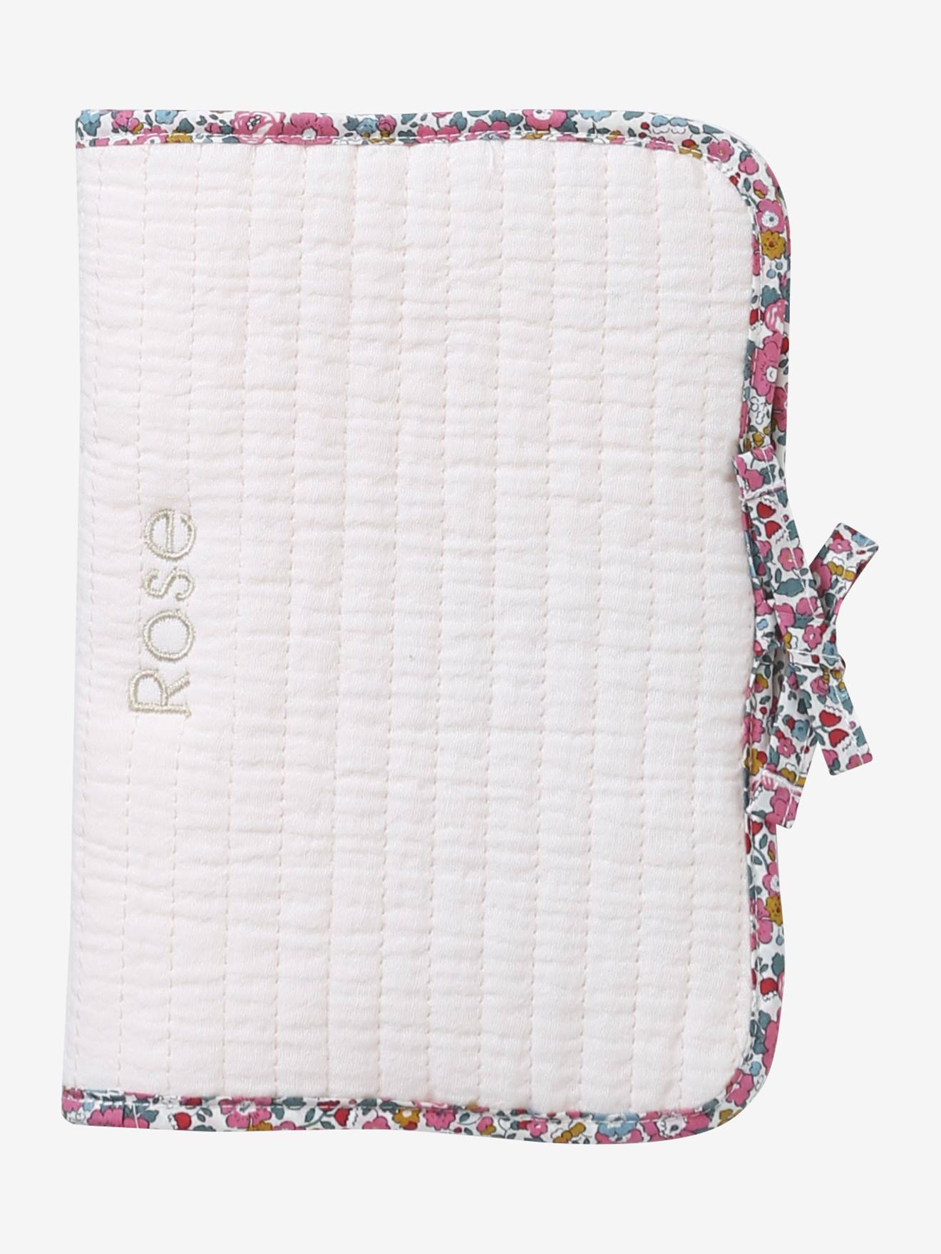 Protège carnet de santé en gaze de coton et Liberty personnalisable rose pâle