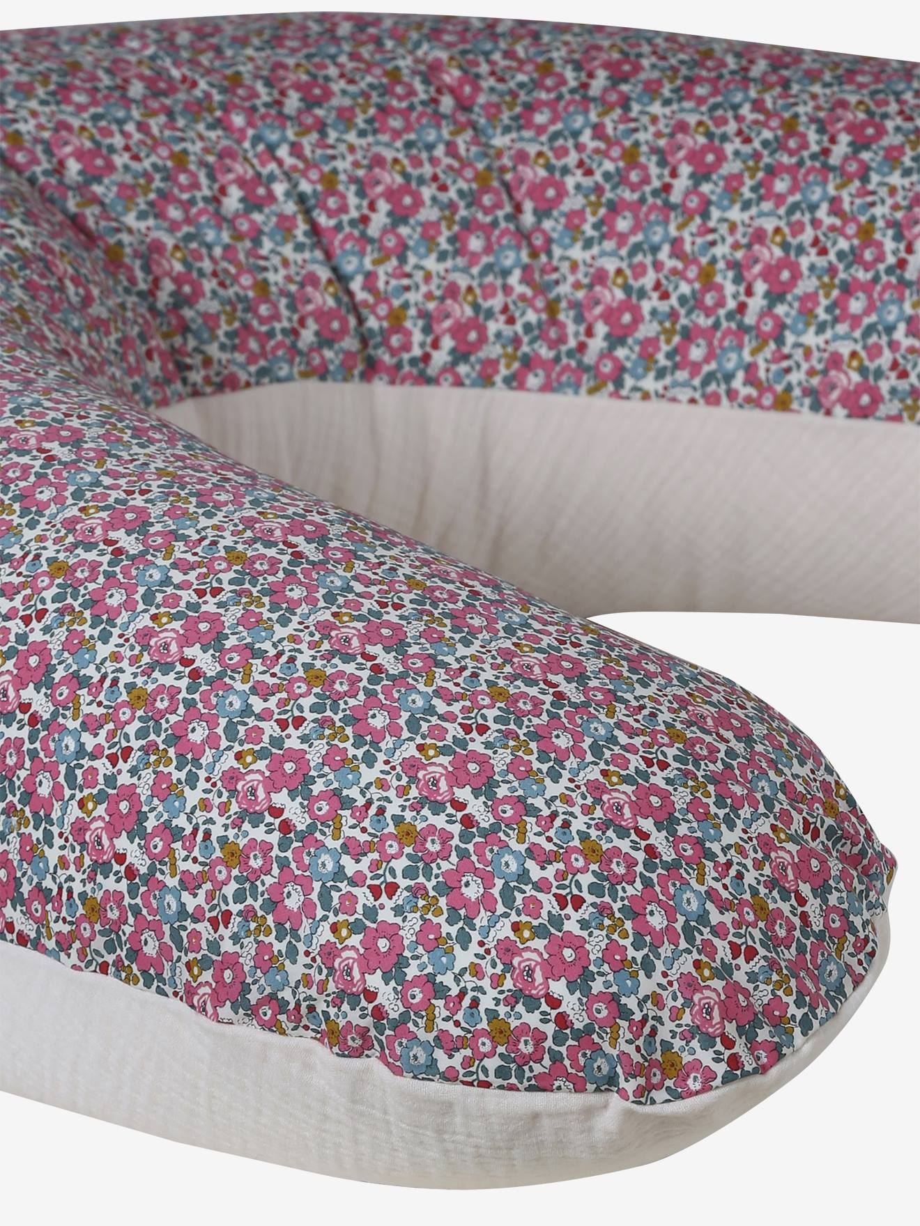 Coussin et housse d'allaitement gaze coton et Liberty rose pâle