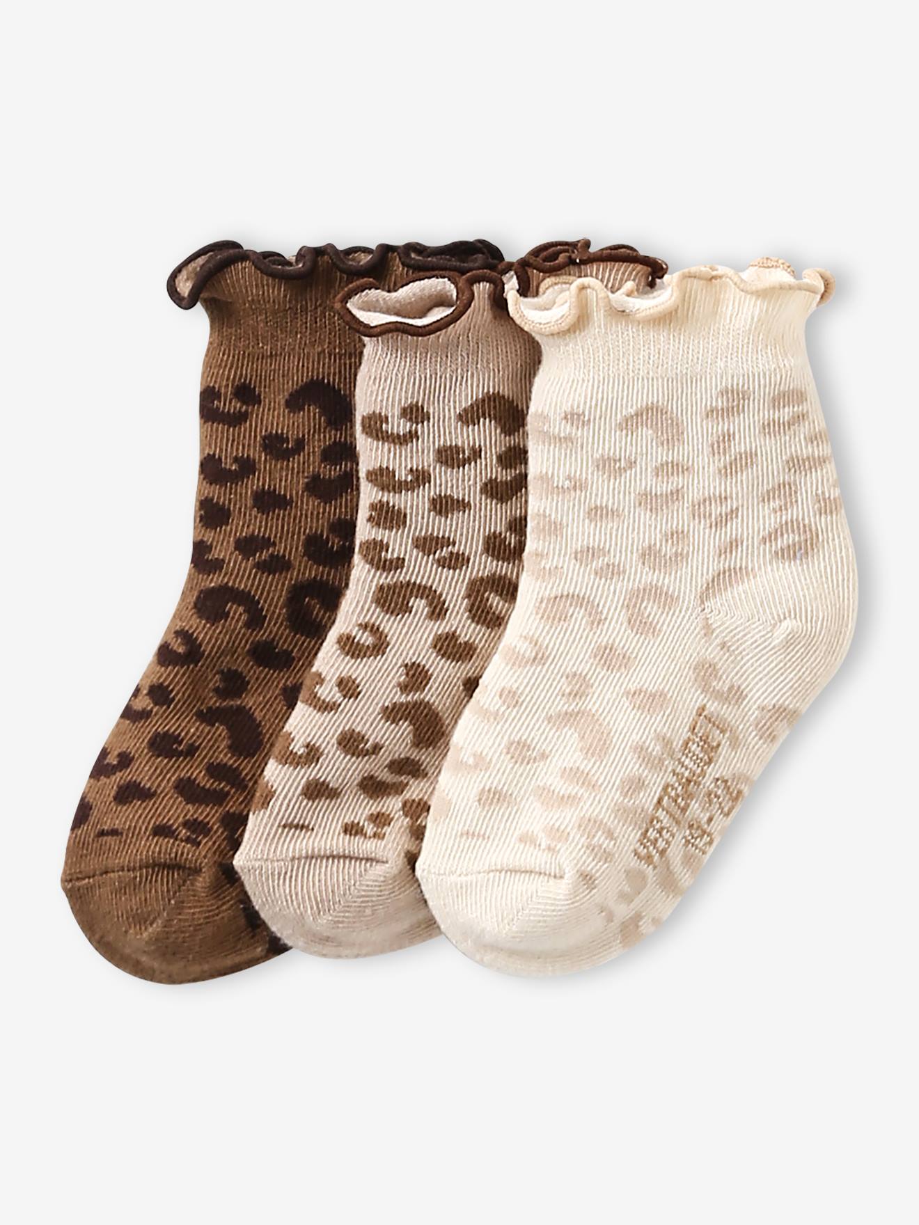 Lot de 3 paires de chaussettes bébé fille motifs léopard lot beige