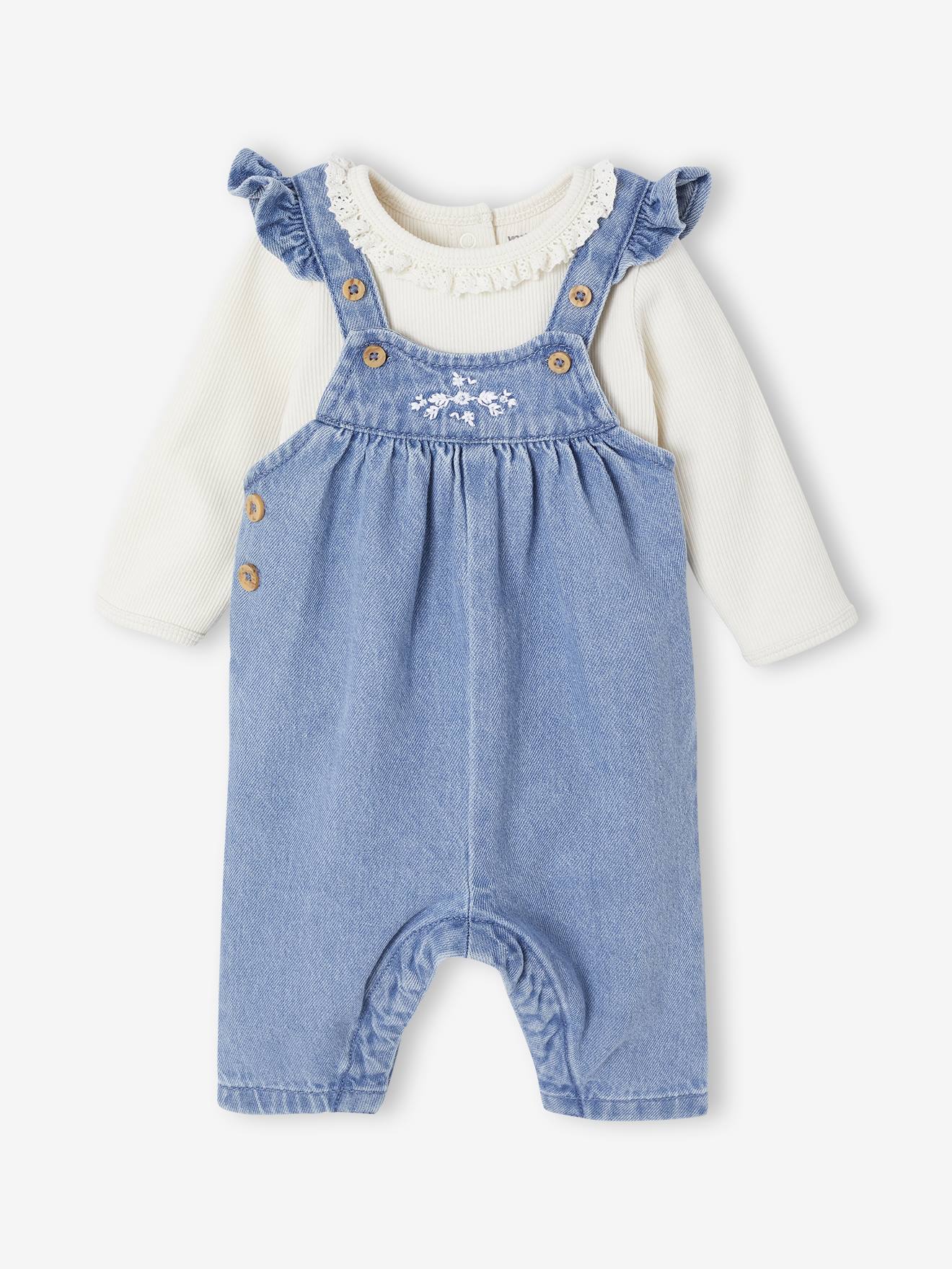 Ensemble 2 pièces naissance salopette en denim + body stone