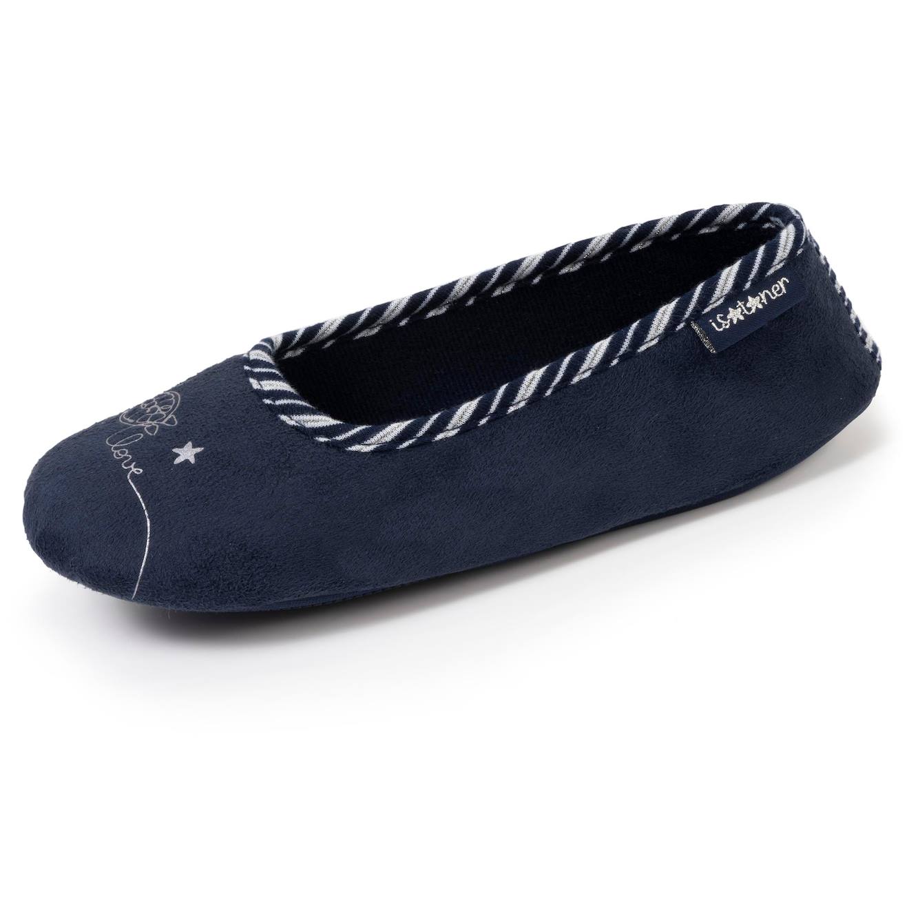 Chaussons Ballerines Broderie Argentée, Très Confortables Marine