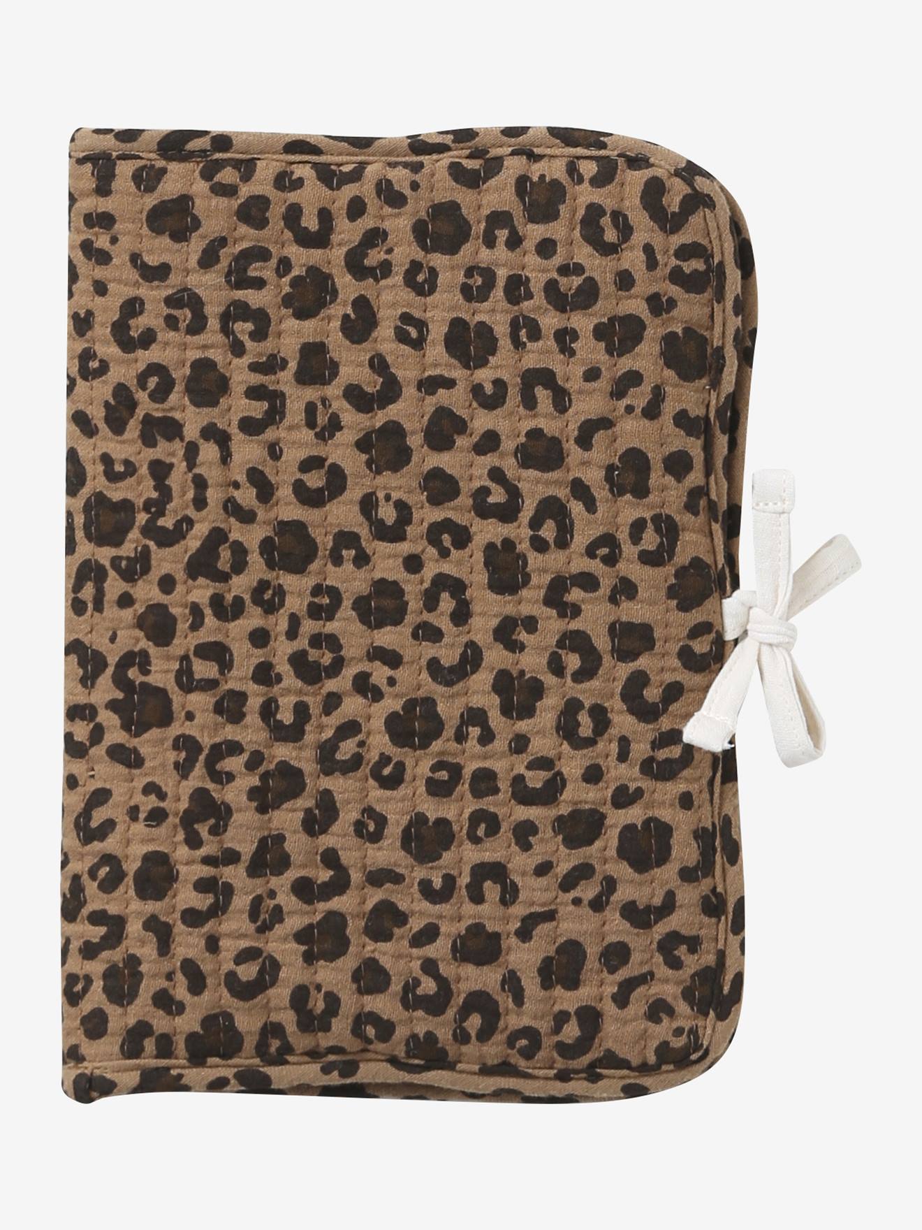 Protège carnet de santé en gaze de coton léopard personnalisable beige (Envie De Fraise) - Image 1