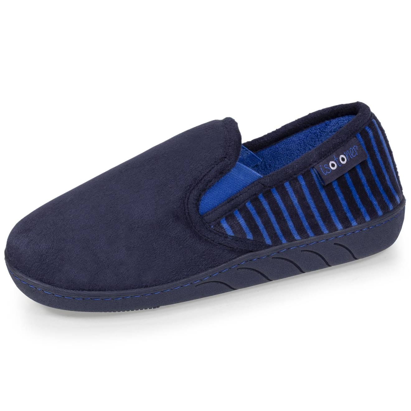 Chaussons Mocassins En Suédine Ultra Douce, Semelle Ergonomique Confort, Enfilage Facile, Semelle Antidérapante Marine