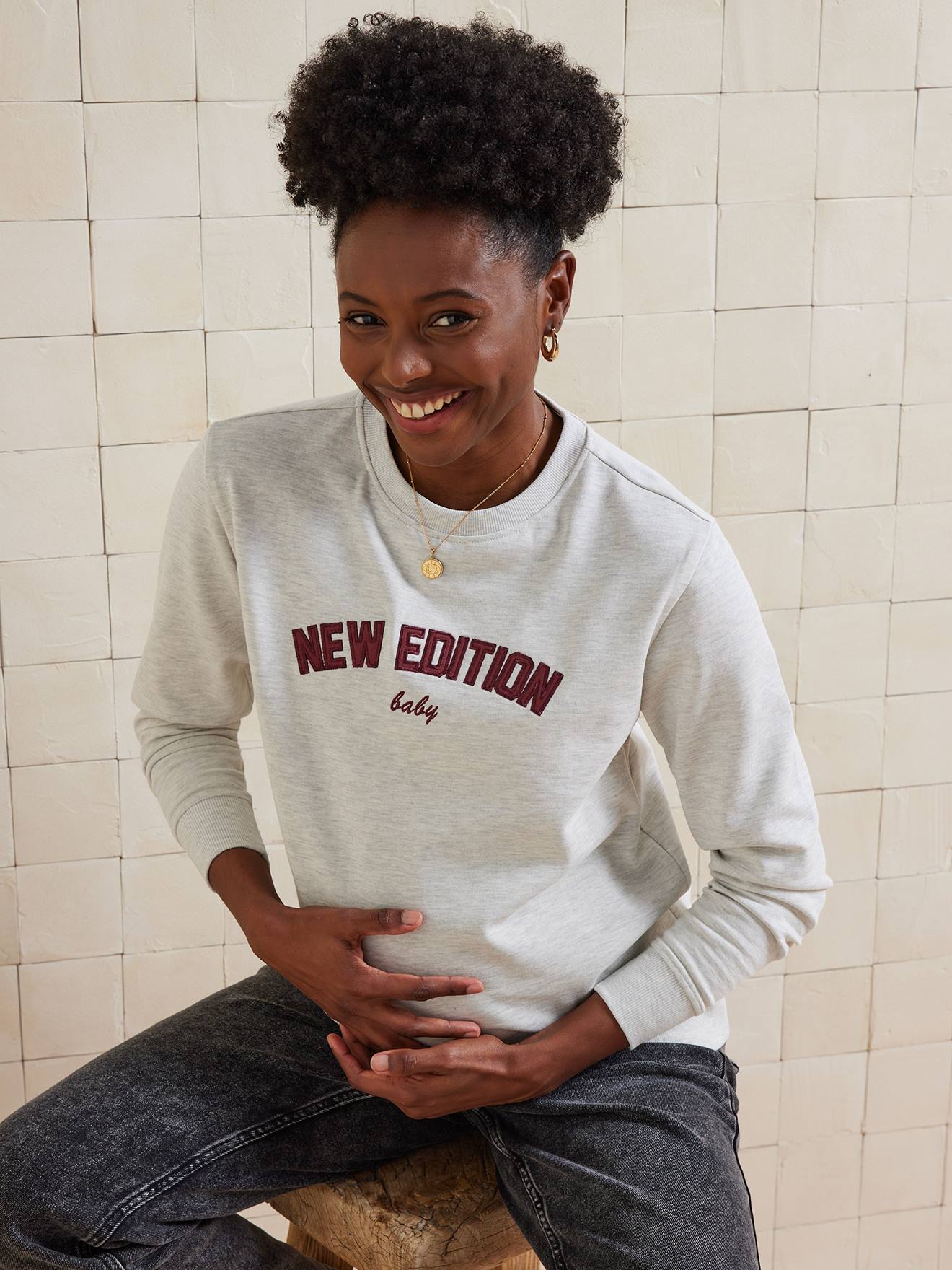 Sweat de grossesse New Edition Baby beige chiné