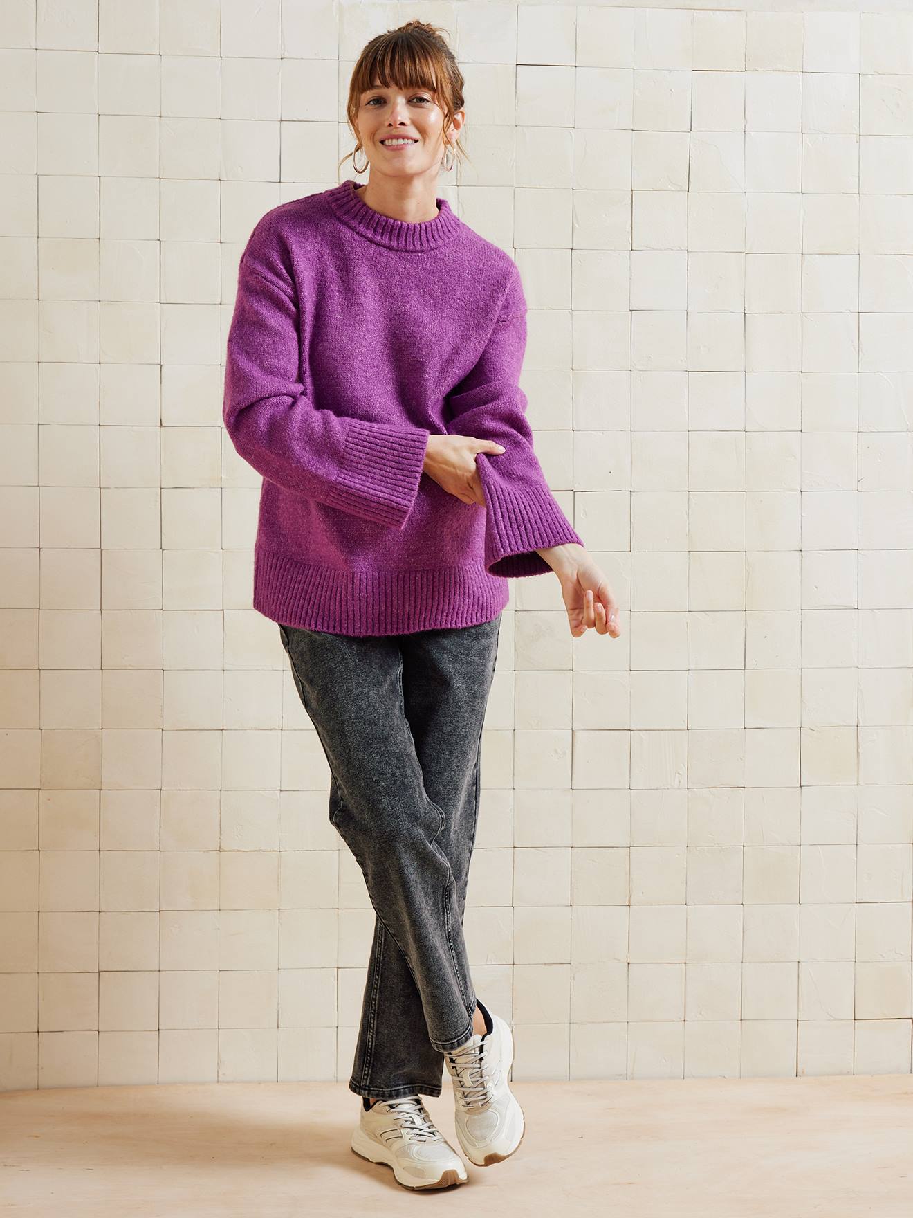 Jean de grossesse droit bandeau sans couture denim gris