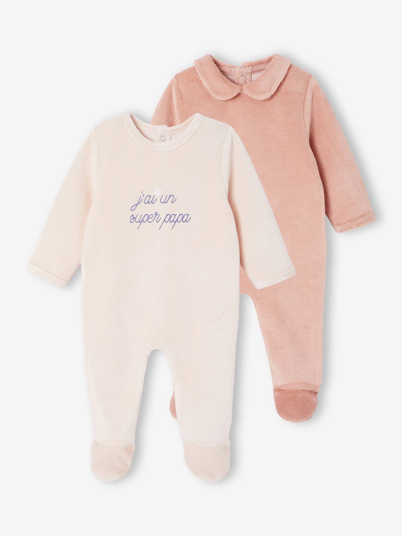Lot de 2 pyjamas bébé fille en velours rose pâle