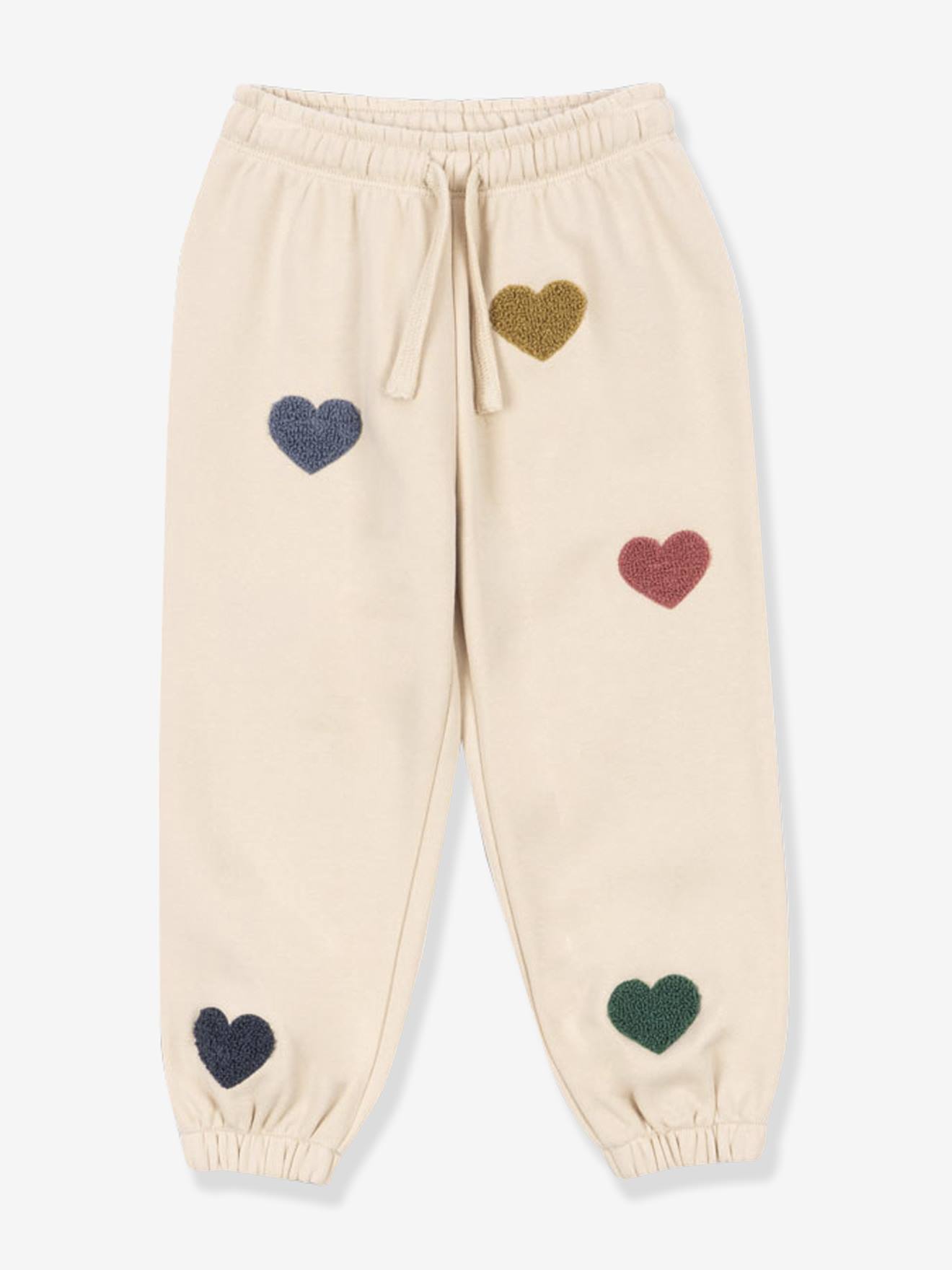 Pantalon en molleton motifs coeurs beige