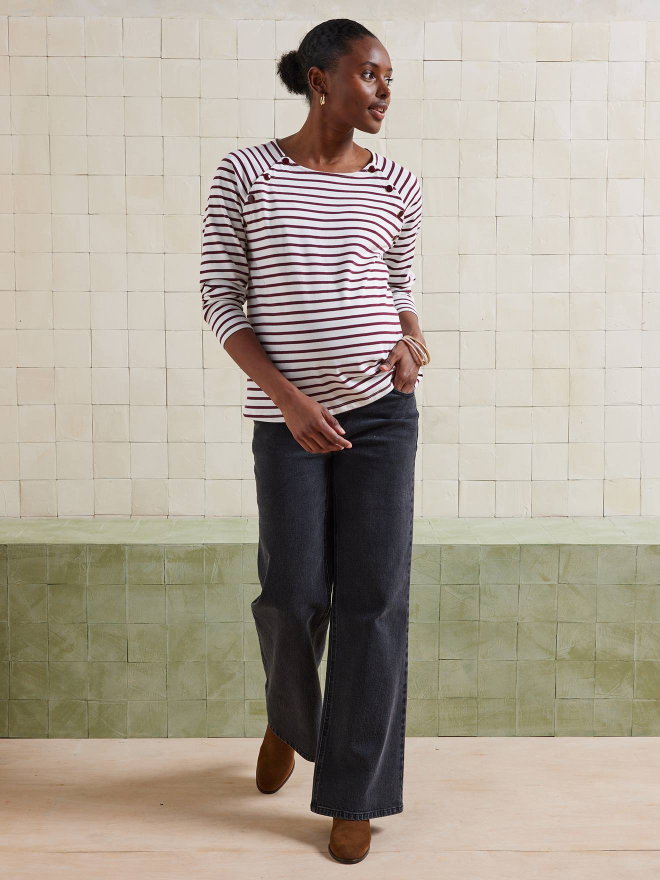 T-shirt marinière grossesse et allaitement coton biologique* bordeaux