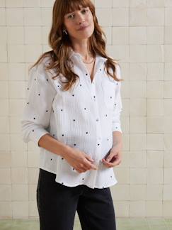 Vêtements de grossesse-Chemise gaze de coton brodé FM grossesse et allaitement
