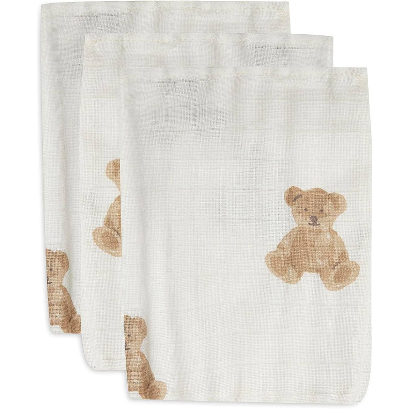 Gants De Toilette Teddy Bear En Gaze De Coton (3 Pcs) Teddy Bear