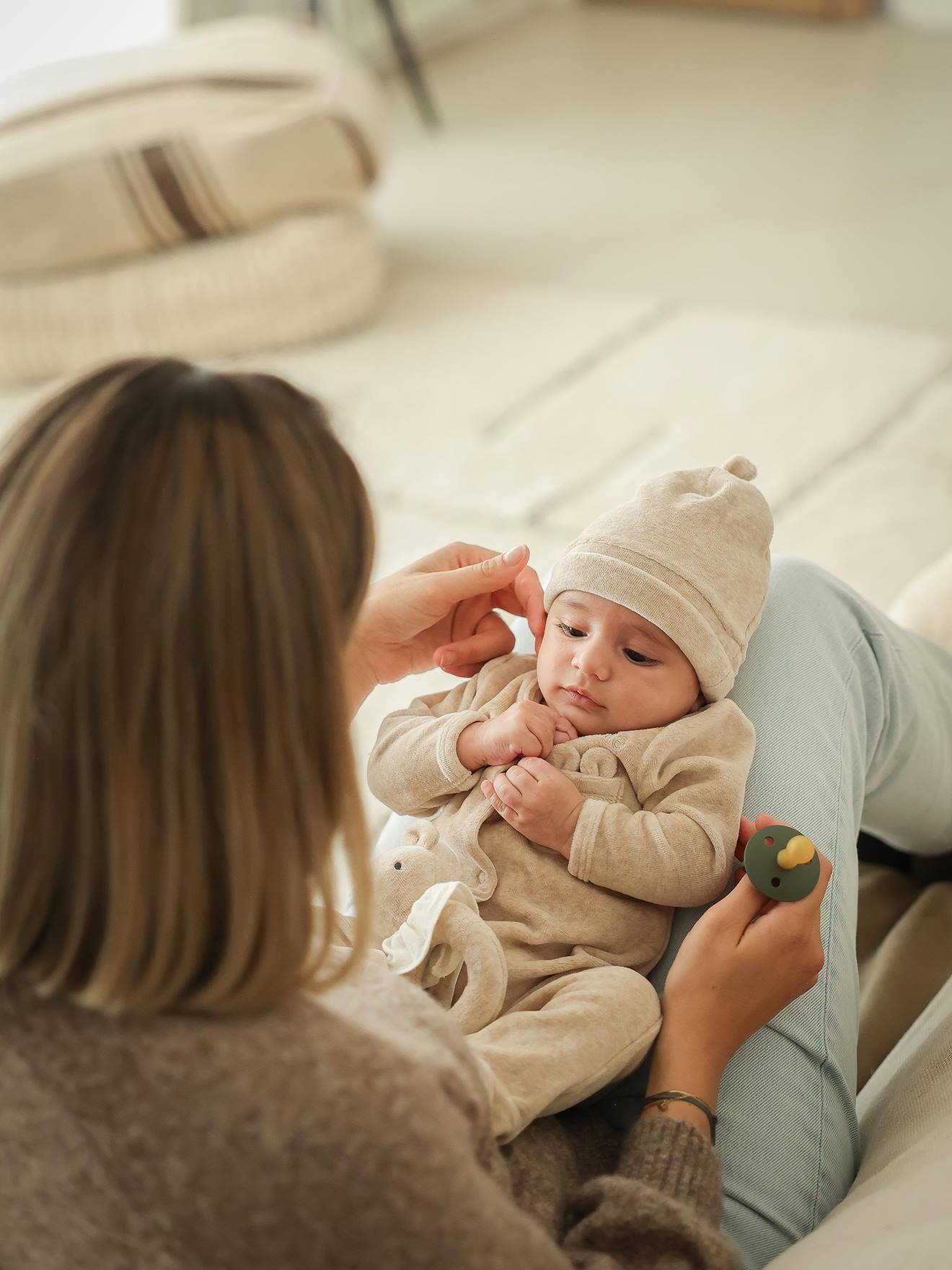 Coffret naissance mixte bébé personnalisable beige chiné