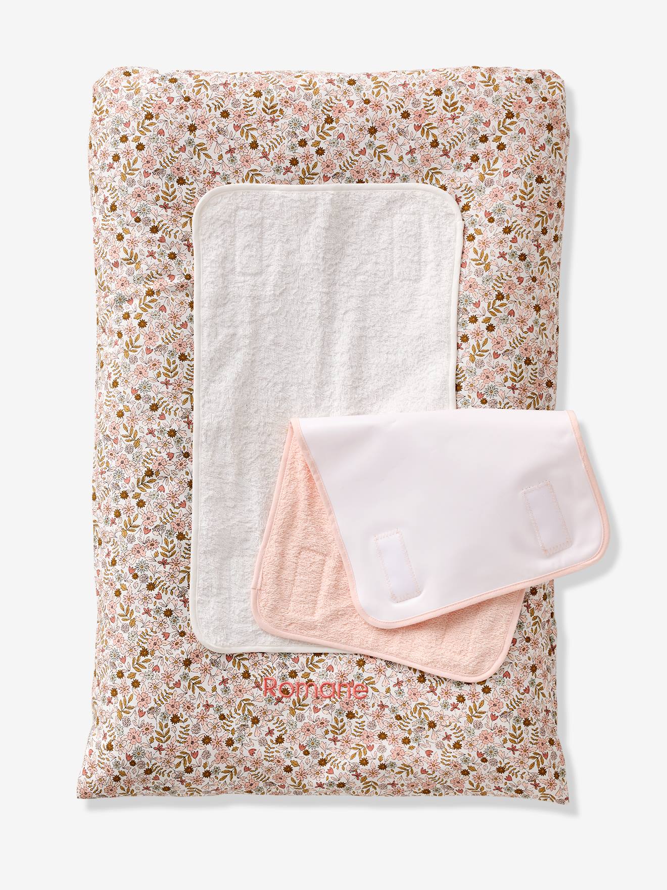 Matelas à langer + 2 tapis de change personnalisable FLORA blanc imprimé