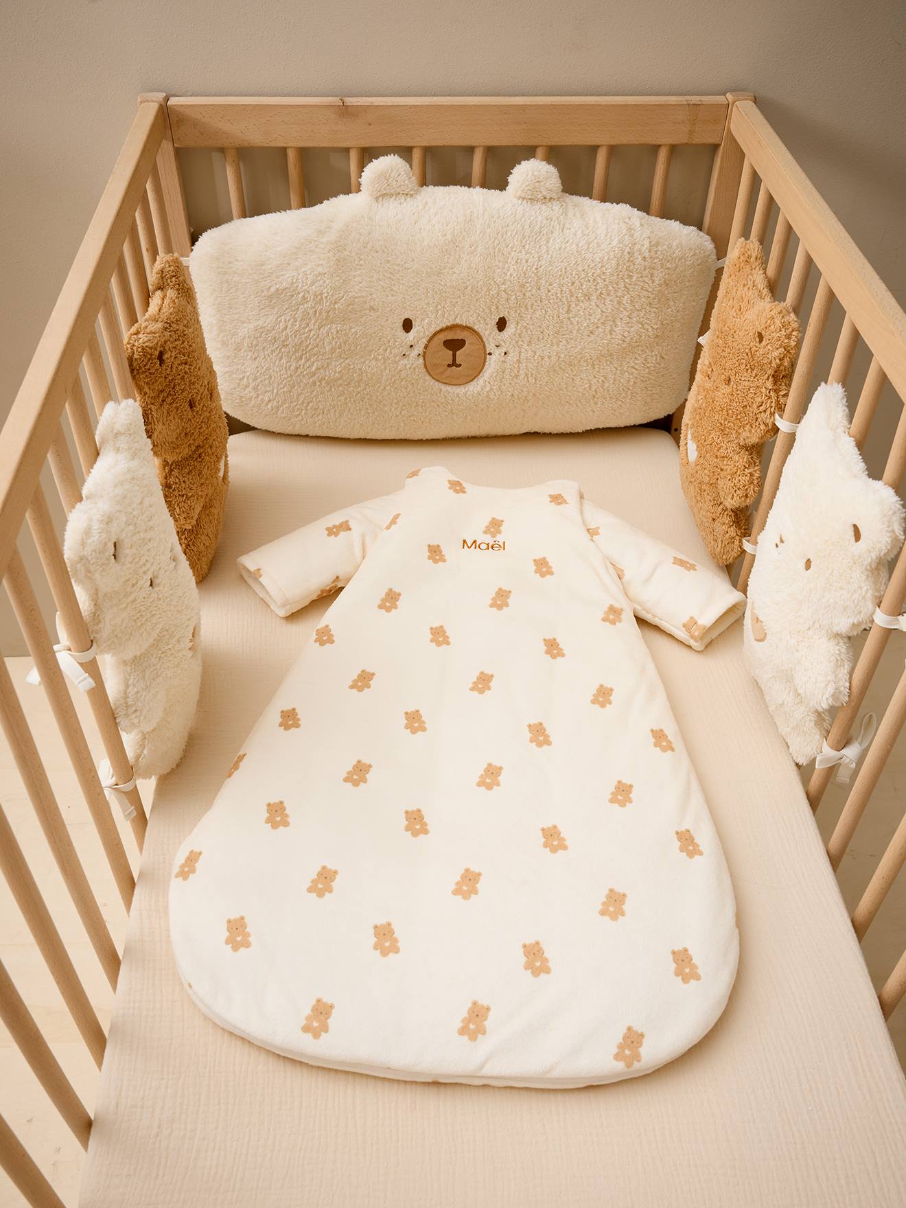 Tour de lit / Tour de parc coussins PETIT OURS vanille (Vertbaudet) - Image 1