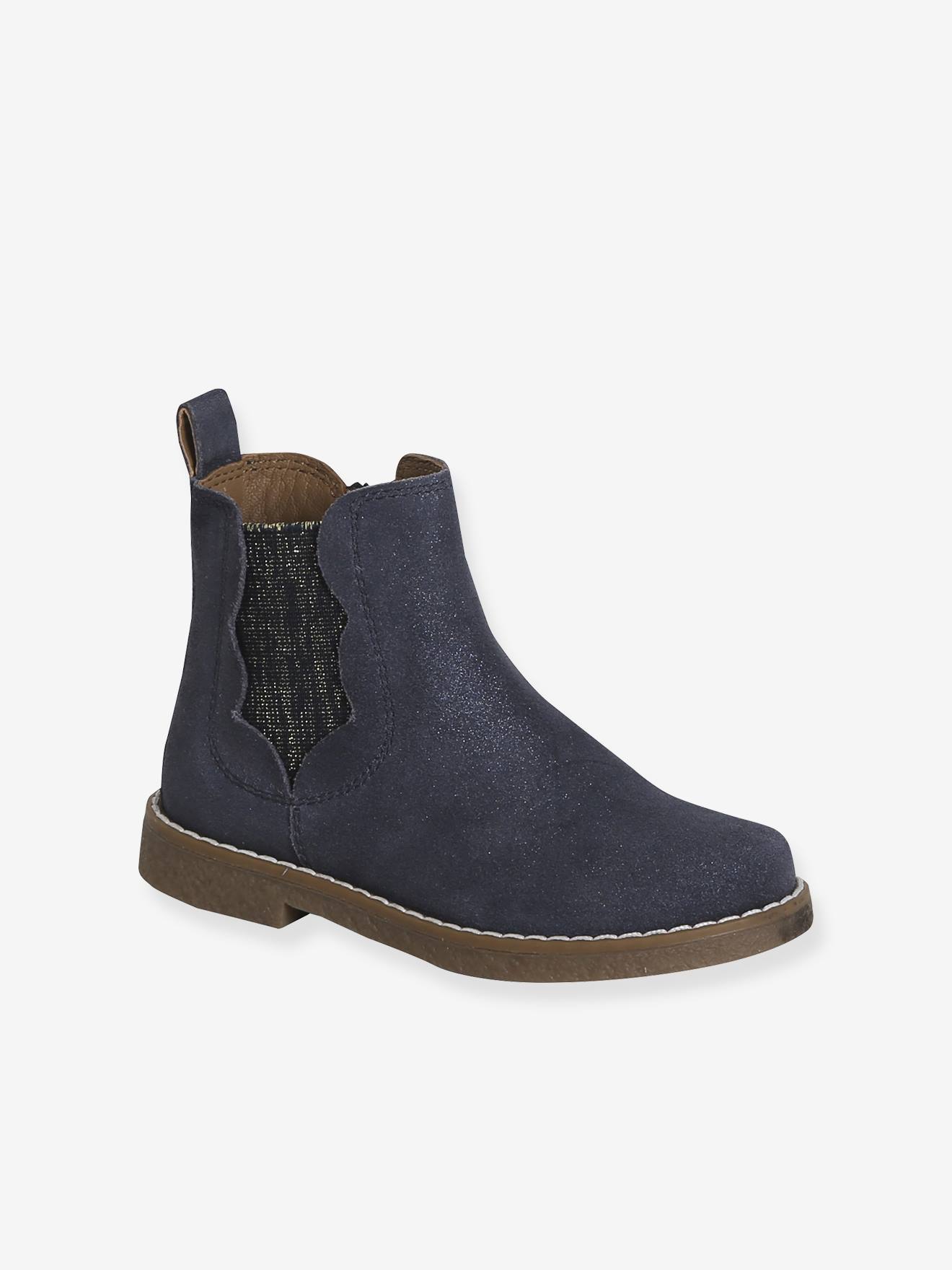 Boots enfant fille cuir détails festons marine