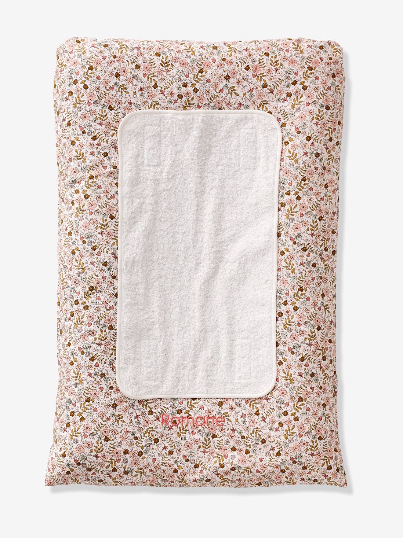 Matelas à langer + 2 tapis de change personnalisable FLORA blanc imprimé (Vertbaudet) - Image 1