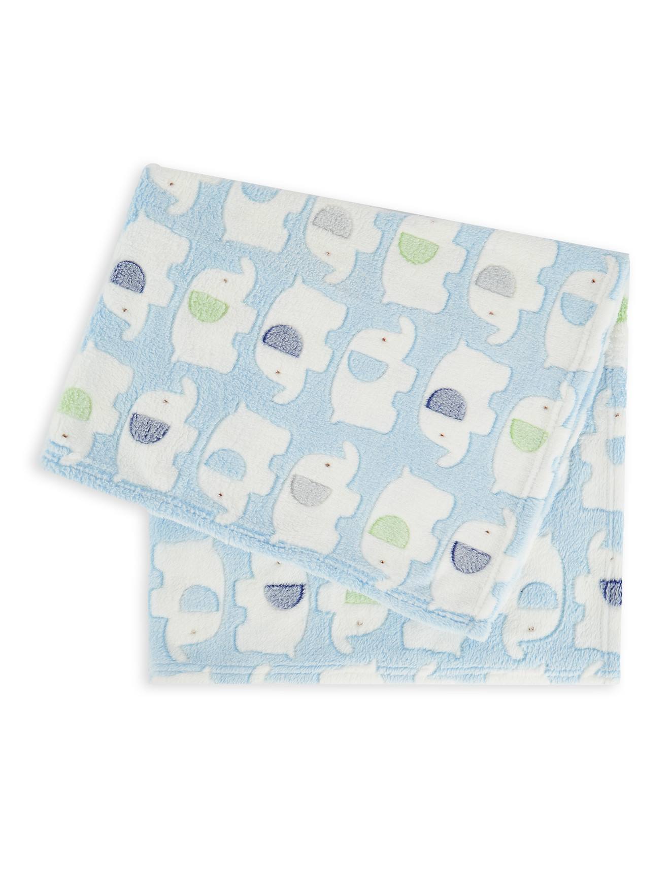 Couverture Bébé En Polaire - Beige Éléphants Blue