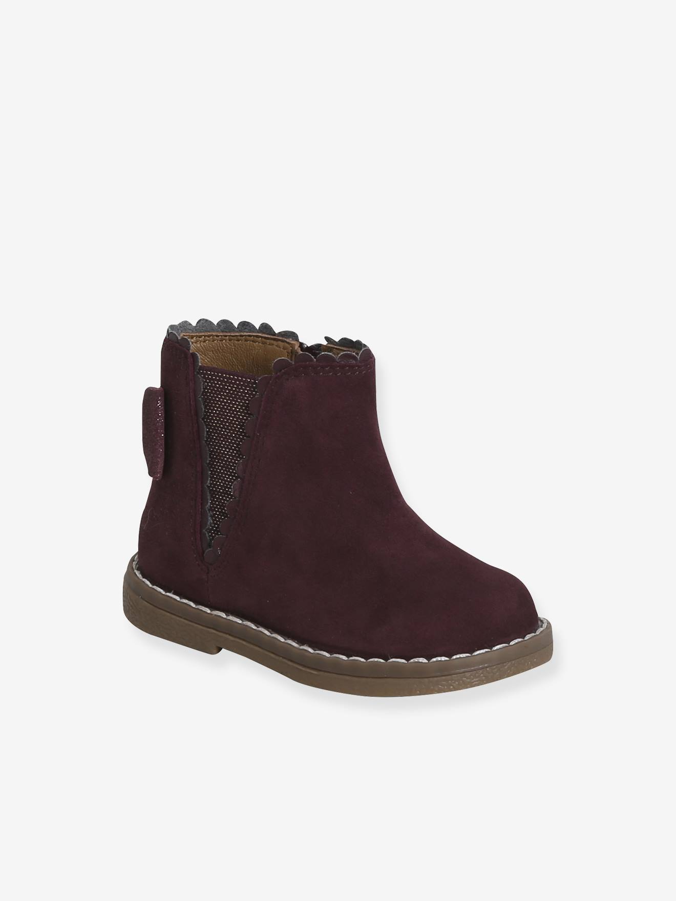 Boots bébé fille cuir zippées bordeaux
