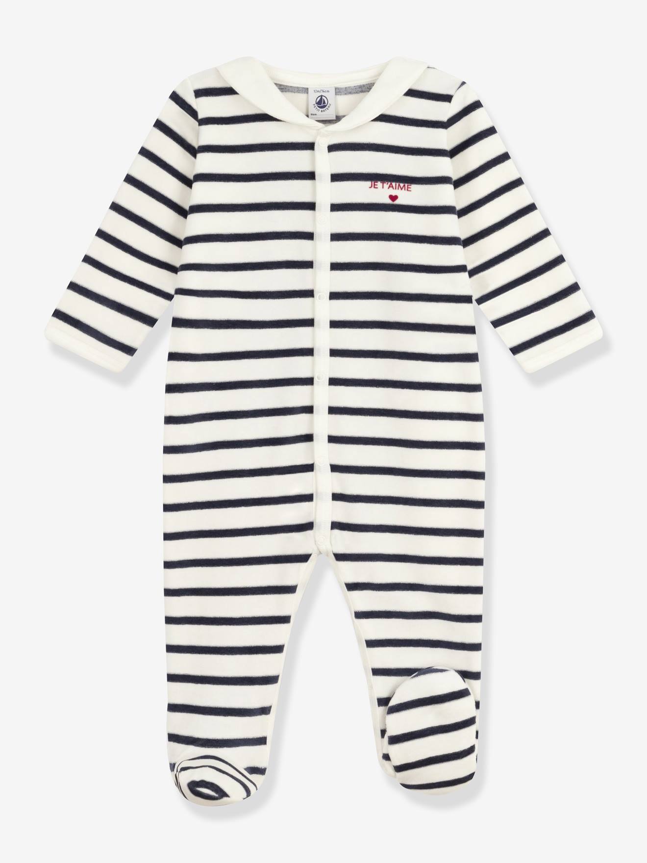 Pyjama bébé mixte en velours imprimé rayures marine