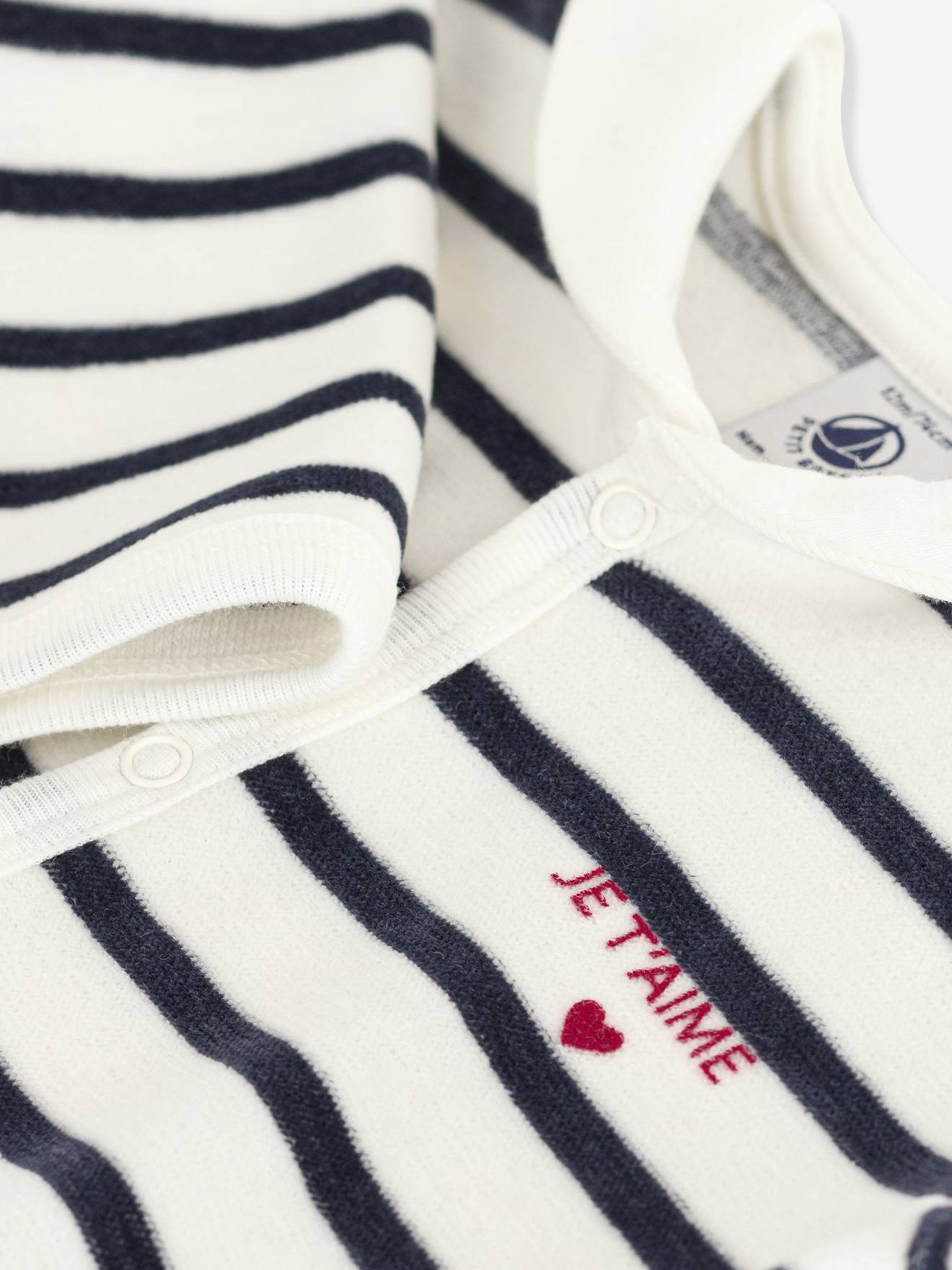 Pyjama bébé mixte en velours imprimé rayures marine (Petit Bateau) - Image 2