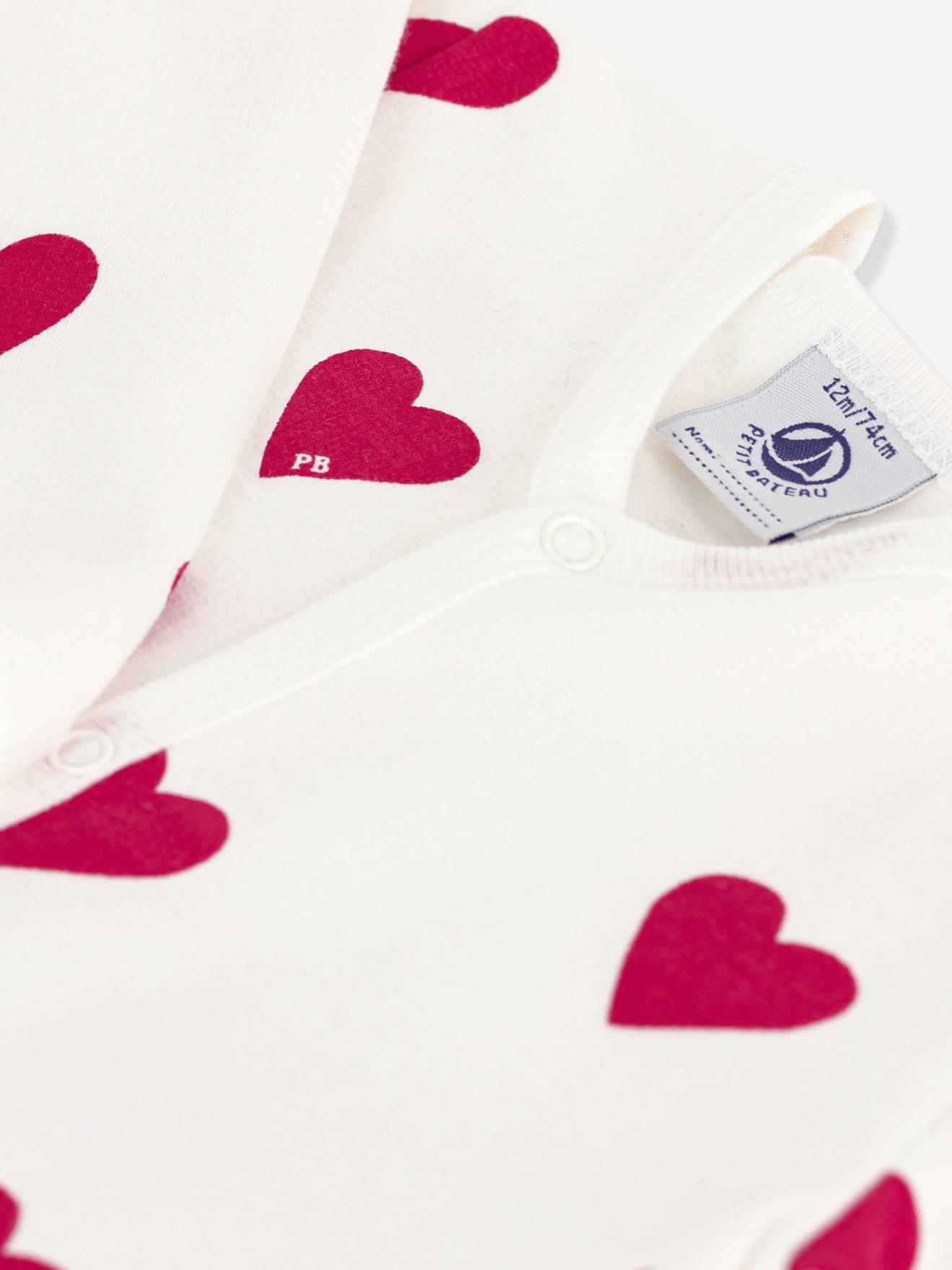 Pyjama bébé mixte en molleton imprimé coeurs blanc (Petit Bateau) - Image 2