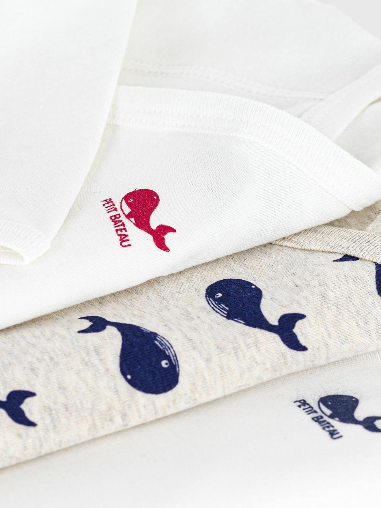 Lot de 3 bodies croisés manches longues imprimés bébé blanc (Petit Bateau) - Image 2