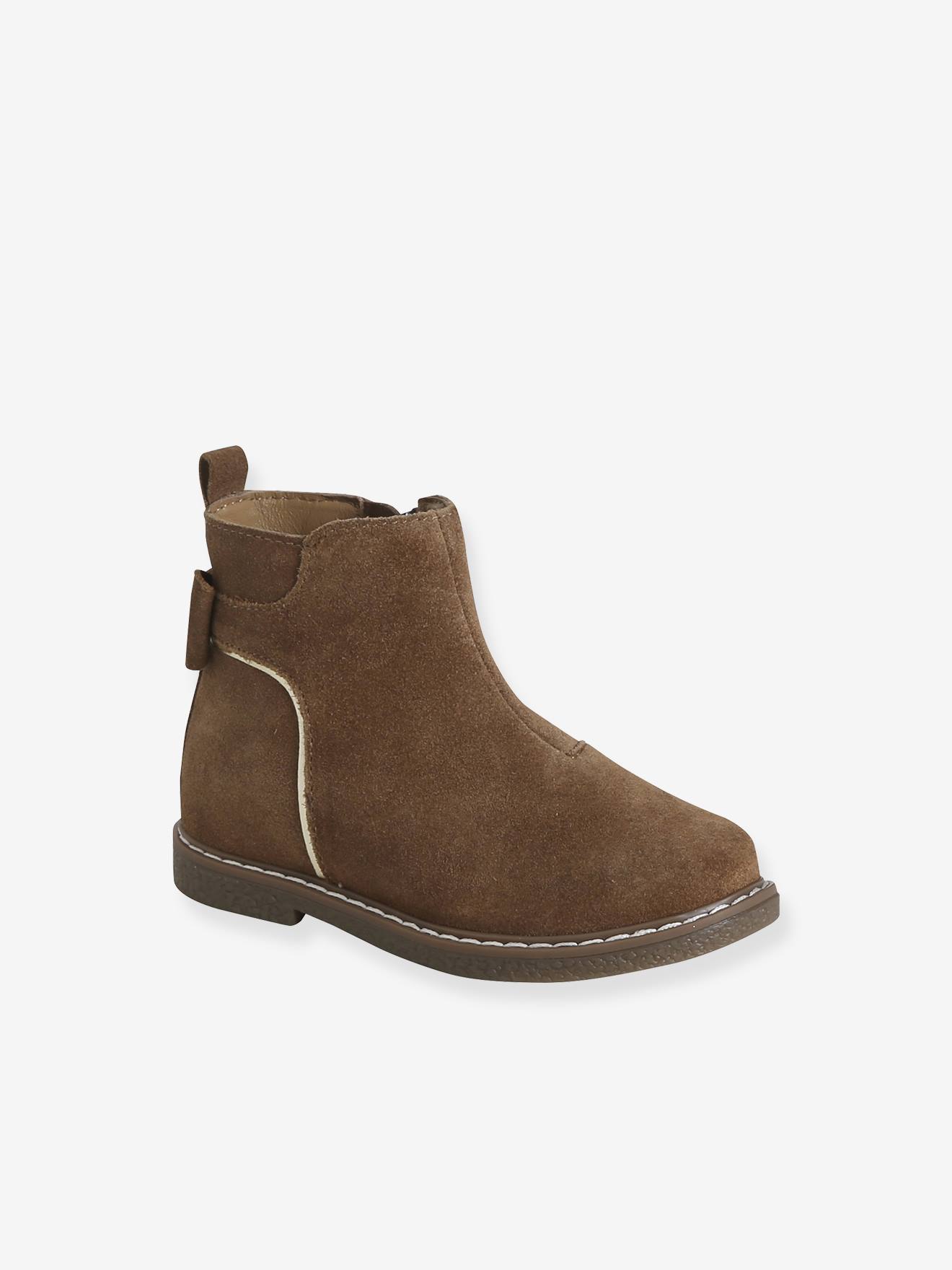 Boots enfant fille cuir zippées camel