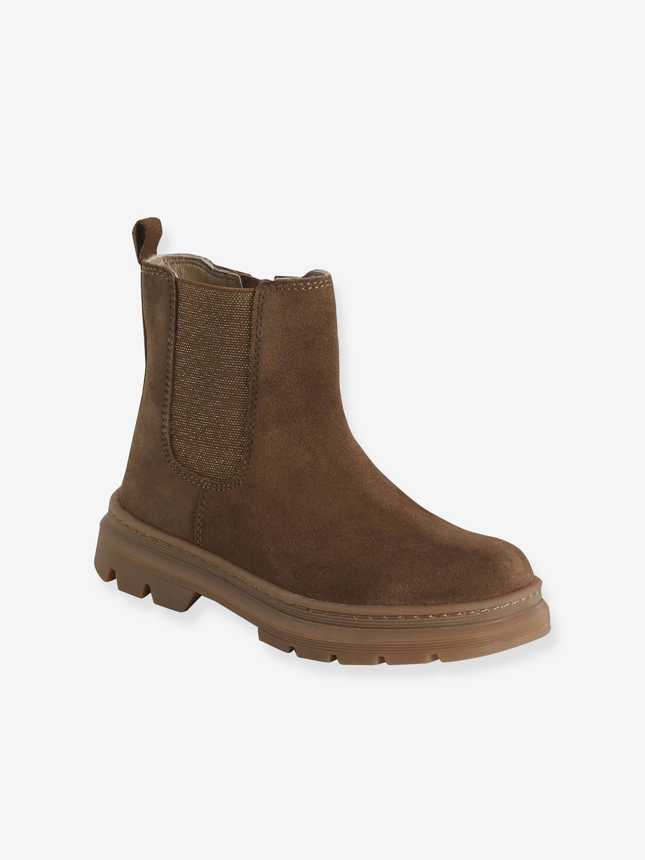 Boots enfant fille cuir lastiques et zippes camel 32 €