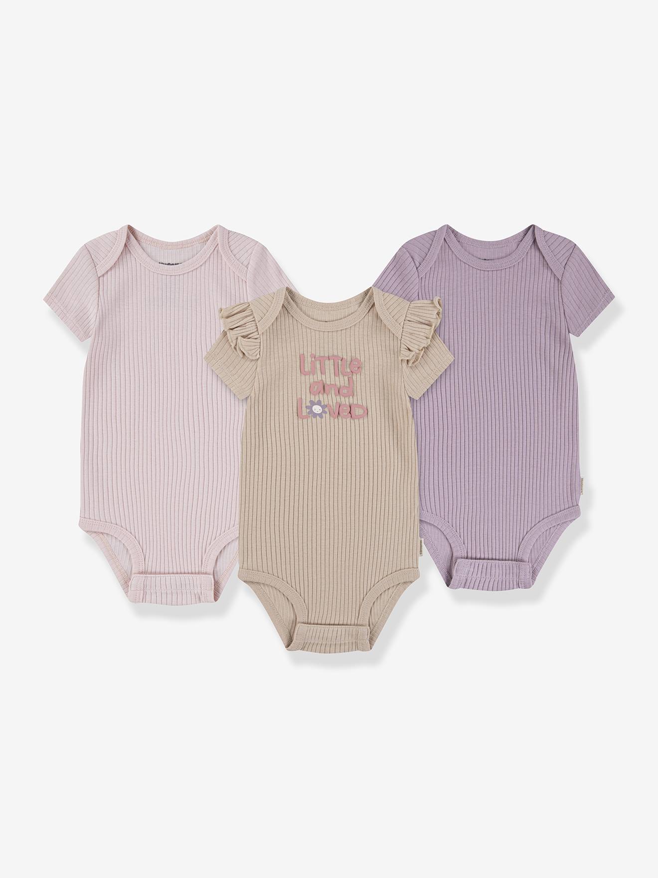 Lot de 3 bodies bébé manches courtes beige