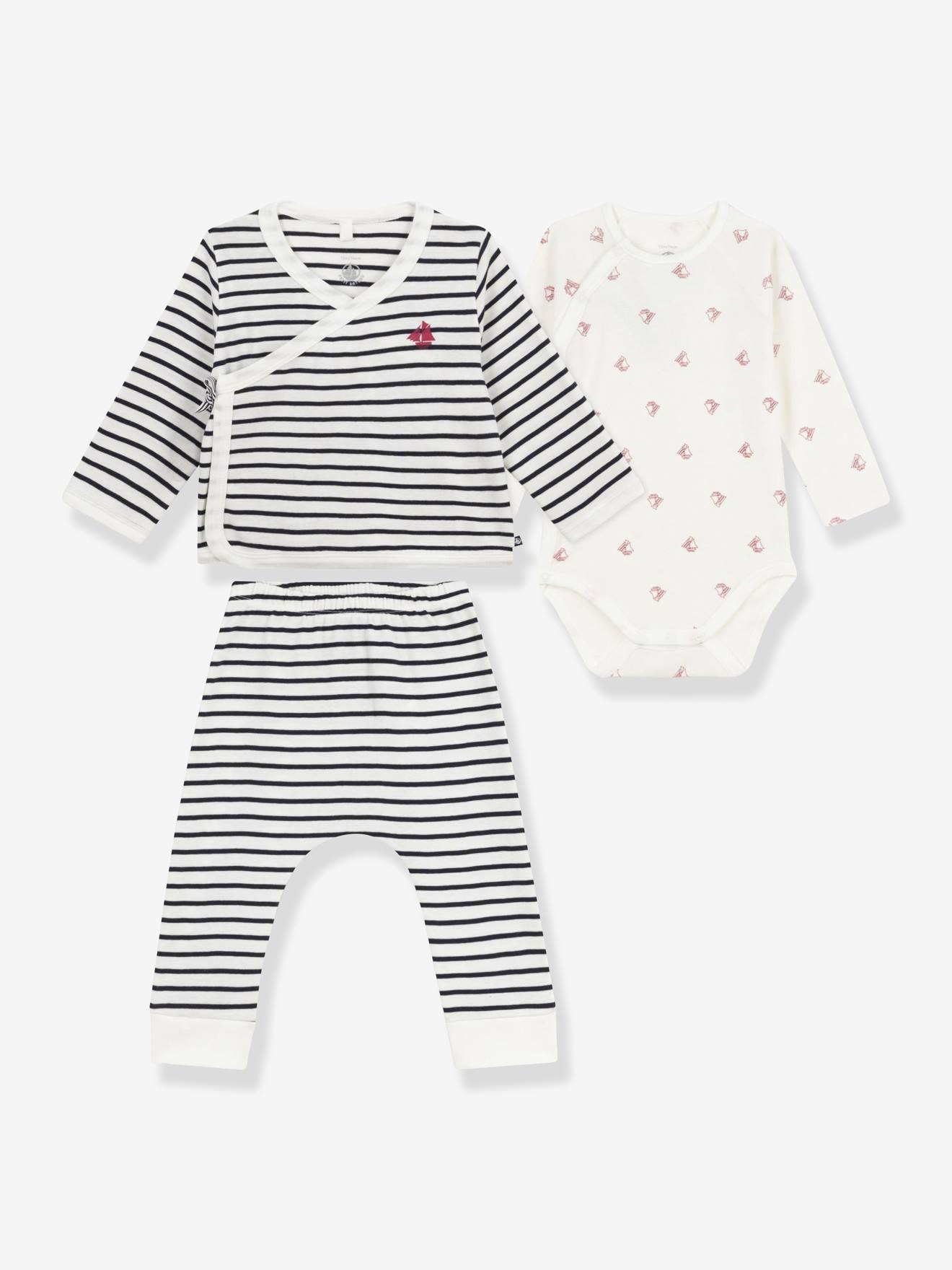 Ensemble 3 pièces bébé mixte en coton marine