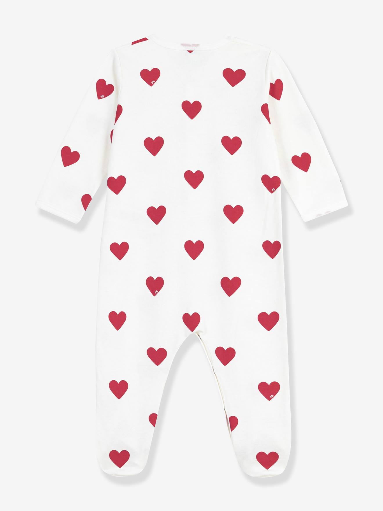 Pyjama bébé mixte en molleton imprimé coeurs blanc (Petit Bateau) - Image 1