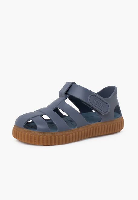 Sandales plastique semelle caramel Bleu+Ivoire 2 - vertbaudet enfant 