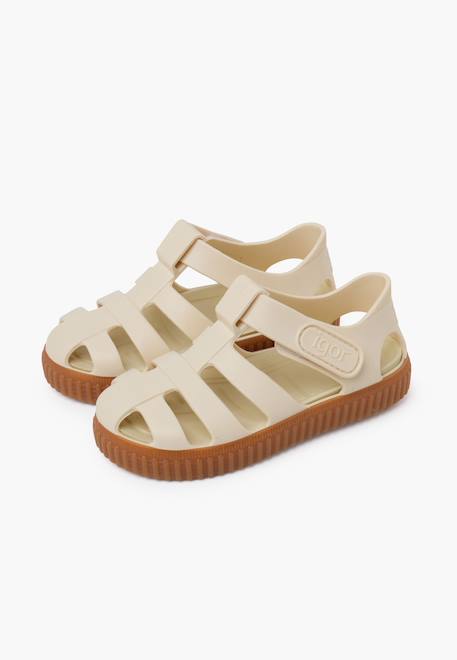 Sandales plastique semelle caramel Bleu+Ivoire 10 - vertbaudet enfant 