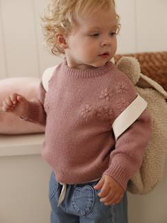 Pull bébé en tricot avec fleurs brodées  - vertbaudet enfant