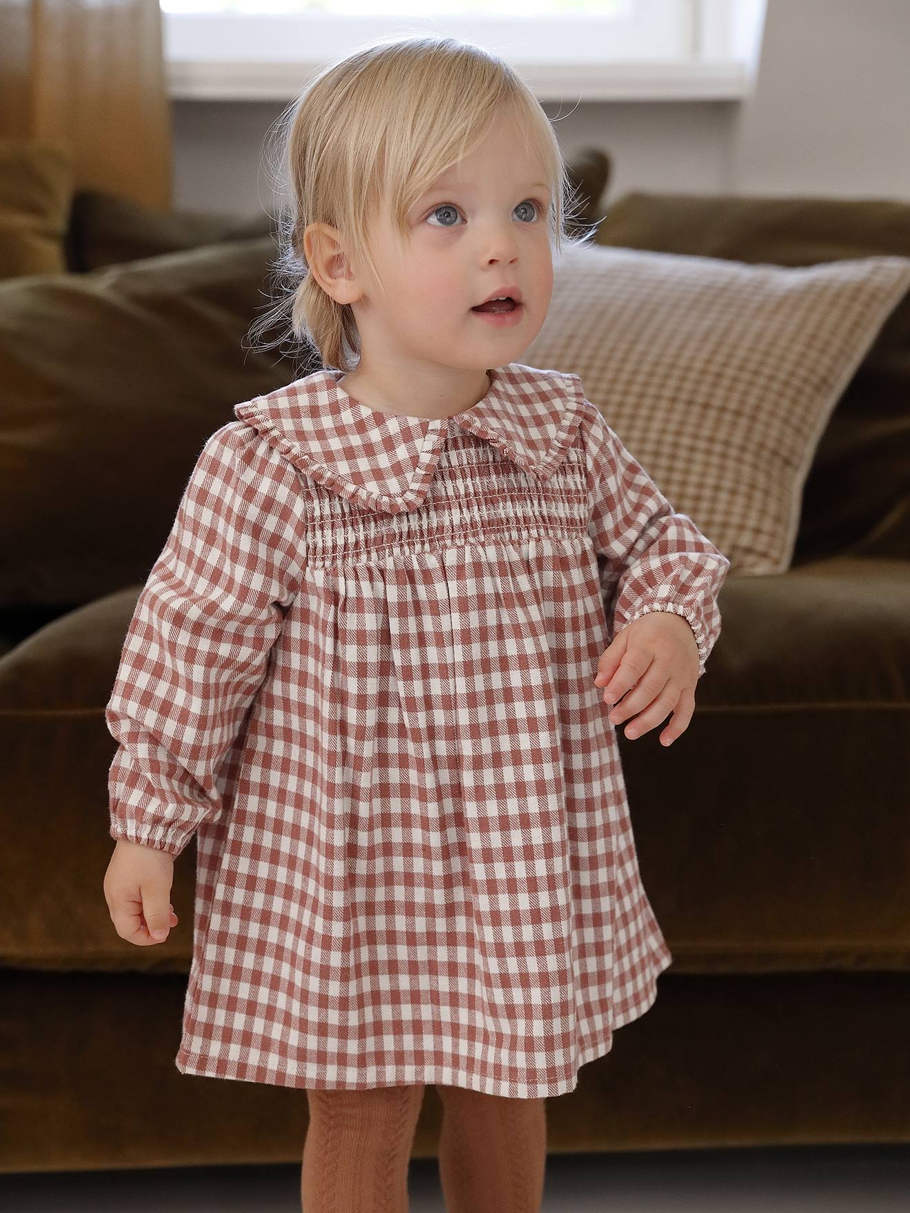 Robe bébé en flanelle vichy terracotta