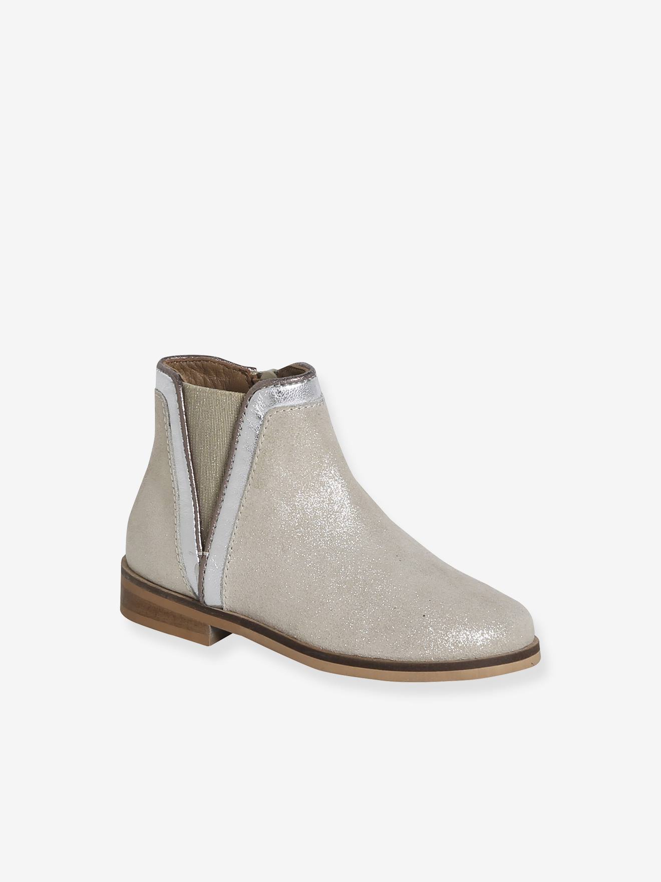 Boots enfant fille cuir zippées or