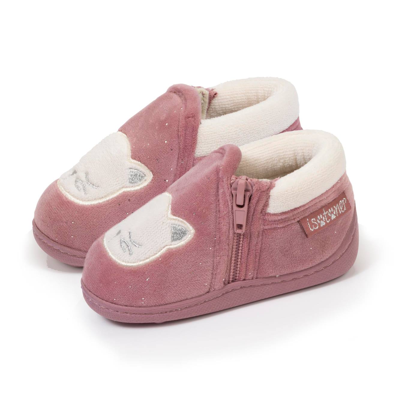 Chaussons Bottillons À Zip, Faciles À Enfiler, Bon Maintien Du Pied, Semelle Antidérapante Rose Pailleté